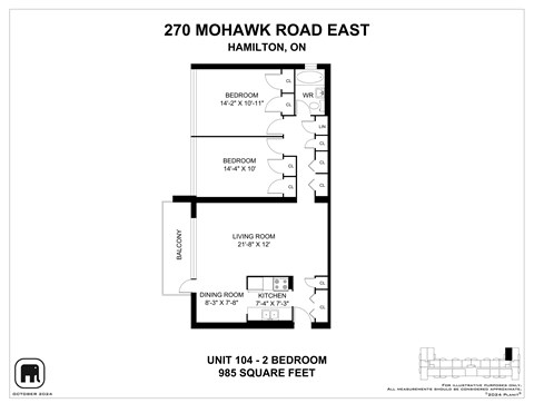 A floor plan for a unit at 270 Mohawk Road East in Hamilton, Ontario, Canada.